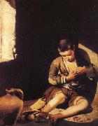 Bartolome Esteban Murillo Is pursuing a flea boy oil on canvas